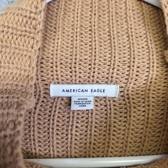 American Eagle Sweater Women M Brown Open Knit Chunky Oversized Baggy Tunic Fall - Picture 8 of 12